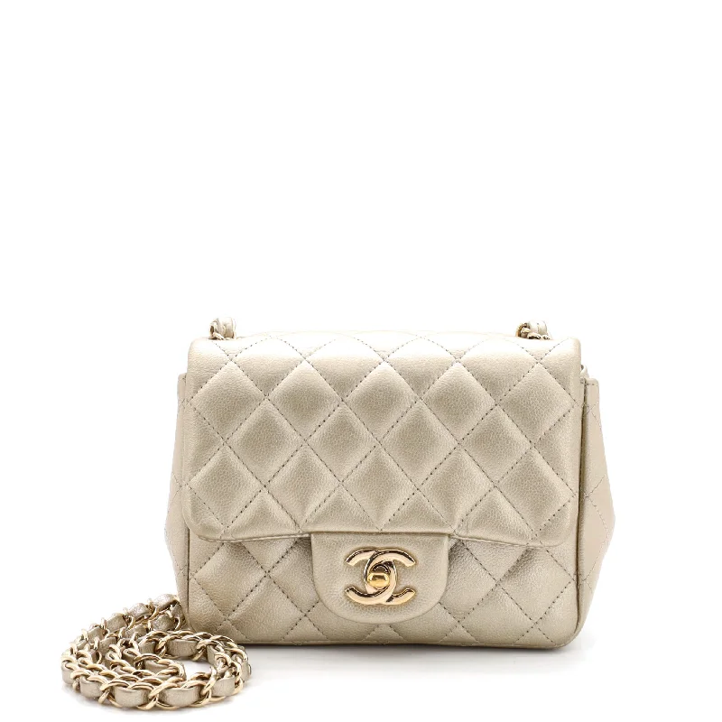 Active Lifestyles Square Classic Single Flap Bag Quilted Iridescent Caviar Mini