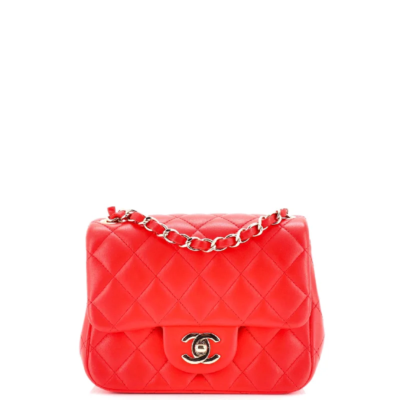Rustic Bags For Outdoor And Nature-Inspired Looks Square Classic Single Flap Bag Quilted Lambskin Mini