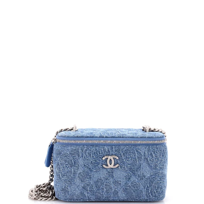 Wholesale Bags For Resellers Sweet Heart Vanity Case with Chain Quilted Camellia Denim Small