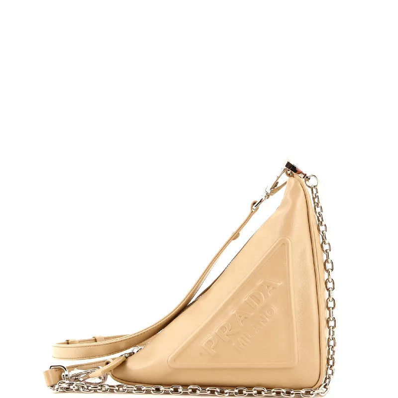 Bag For Luxury Lovers Triangle Logo Zip Chain Crossbody Bag Embossed Leather Small