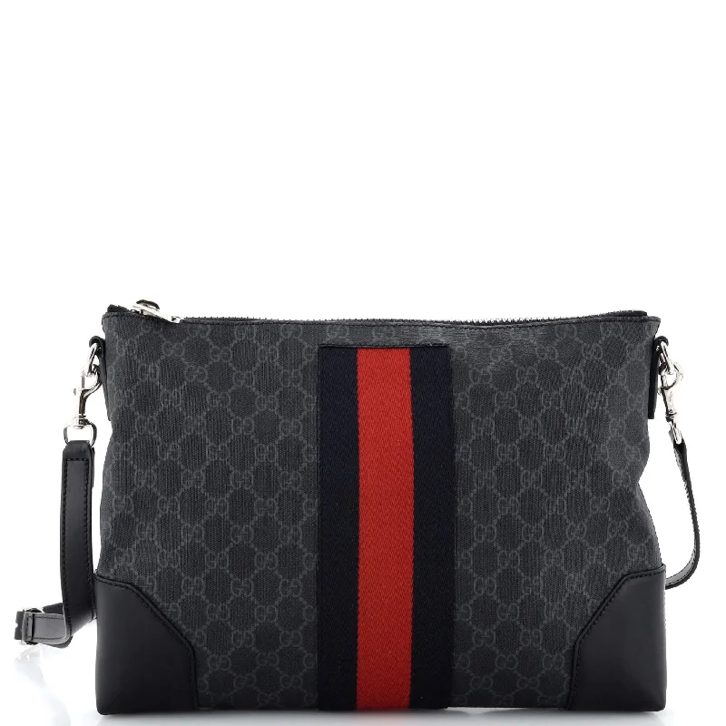 Clearance-Priced Bags Web Zip Flat Messenger GG Coated Canvas Medium